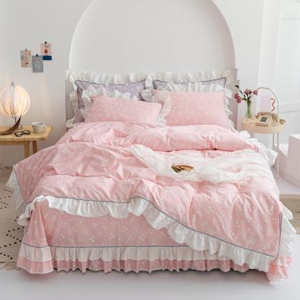 91家纺网 家纺一手货源 找家纺 婳庭2021新款斜纹13372荷叶花边工艺全棉四件套 甜心