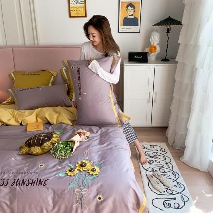 91家纺网 家纺一手货源 找家纺 柚子2020新款60s长绒棉绣花工艺款四件套（实拍） 向日葵