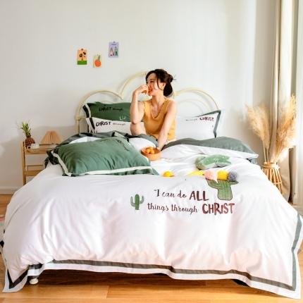 91家纺网 家纺一手货源 找家纺 柚子 2020新款60s长绒棉绣花工艺款四件套（棚拍） 仙人掌