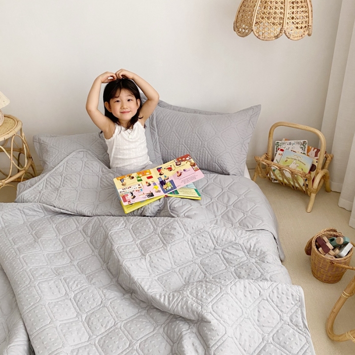 91家纺网 家纺一手货源 找家纺 星期八 2020新款爱心泡泡夏被三件套 星空灰