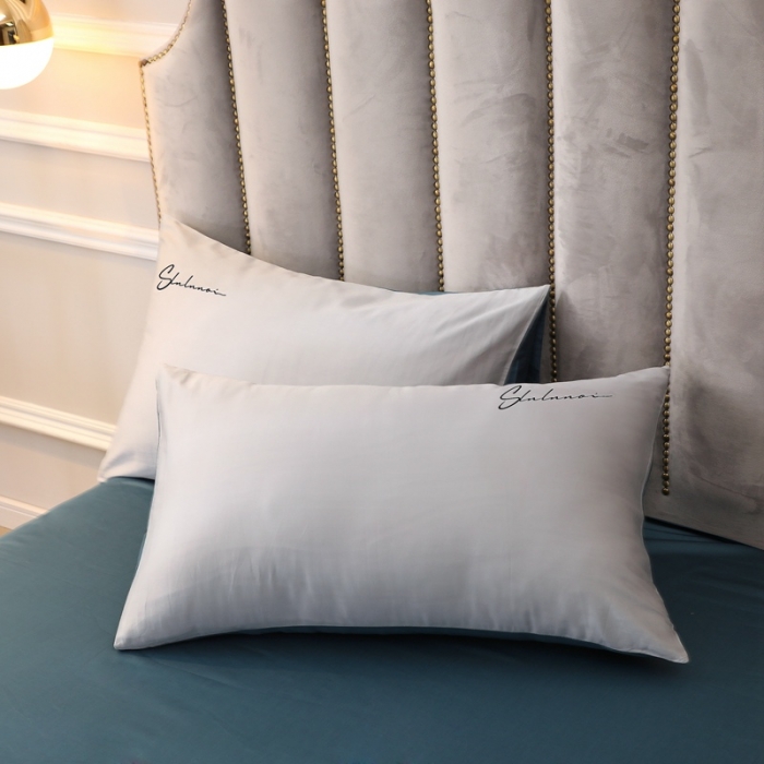 91家纺网 家纺一手货源 找家纺 全棉纯棉60S贡缎长绒棉绣花四件套纯色双拼色60支刺绣奥丁灰