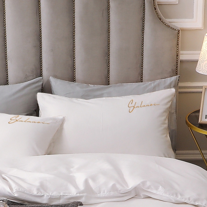 91家纺网 家纺一手货源 找家纺 全棉纯棉60S贡缎长绒棉绣花四件套纯色双拼色60支刺绣-本白