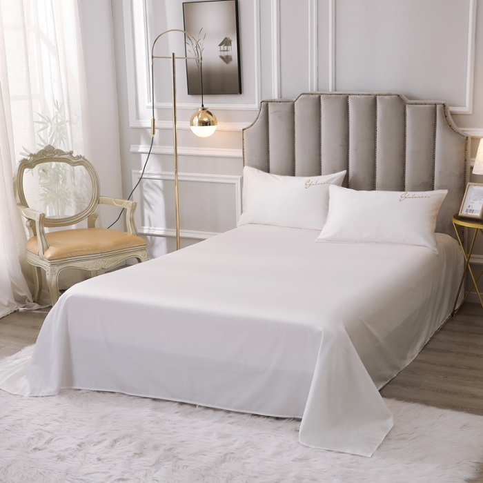 91家纺网 家纺一手货源 找家纺 全棉纯棉60S贡缎长绒棉绣花四件套纯色双拼色60支刺绣-本白