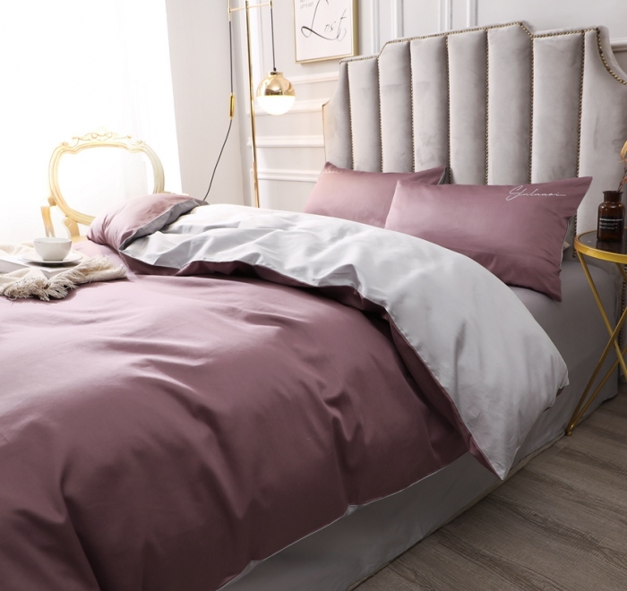 91家纺网 家纺一手货源 找家纺 全棉纯棉60S贡缎长绒棉绣花四件套纯色双拼色60支刺绣-帛咖