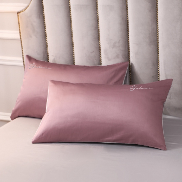 91家纺网 家纺一手货源 找家纺 全棉纯棉60S贡缎长绒棉绣花四件套纯色双拼色60支刺绣-帛咖