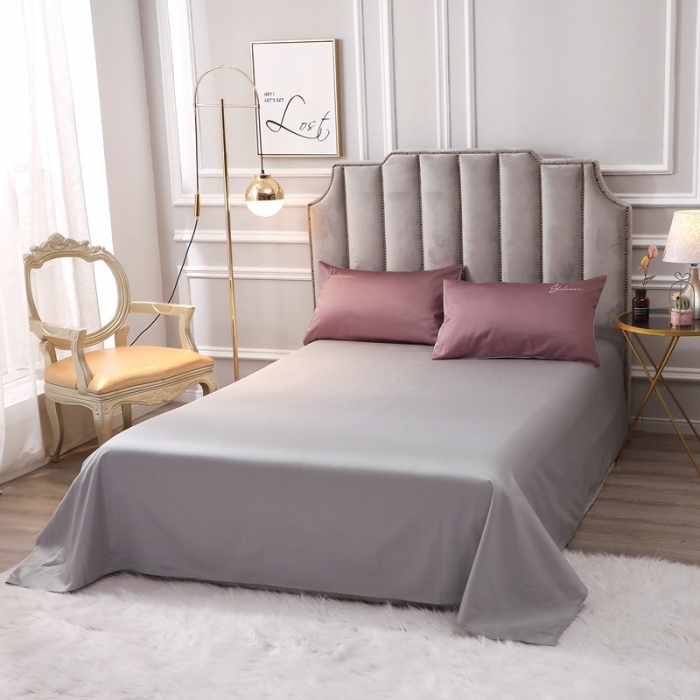 91家纺网 家纺一手货源 找家纺 全棉纯棉60S贡缎长绒棉绣花四件套纯色双拼色60支刺绣-帛咖