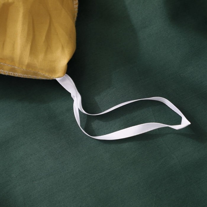 91家纺网 家纺一手货源 找家纺 全棉纯棉60S贡缎长绒棉绣花四件套纯色双拼色60支刺绣-黄色