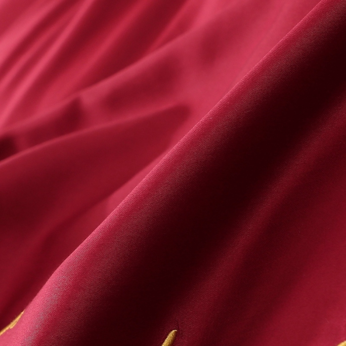 91家纺网 家纺一手货源 找家纺 全棉纯棉60S贡缎长绒棉绣花四件套纯色双拼色60支刺绣-酒红