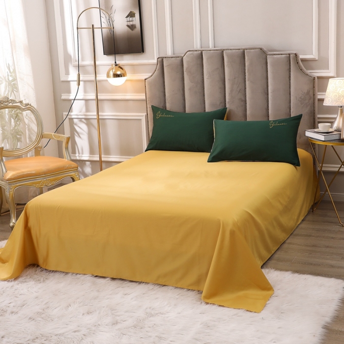 91家纺网 家纺一手货源 找家纺 全棉纯棉60S贡缎长绒棉绣花四件套纯色双拼色60支刺绣-墨绿