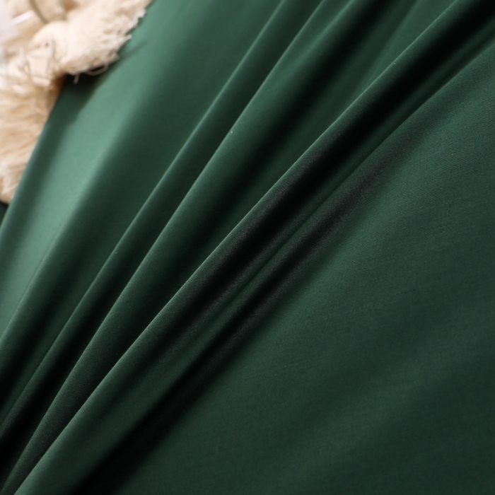 91家纺网 家纺一手货源 找家纺 全棉纯棉60S贡缎长绒棉绣花四件套纯色双拼色60支刺绣-墨绿