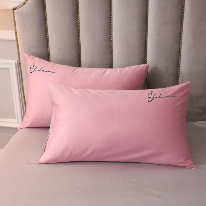 91家纺网 家纺一手货源 找家纺 全棉纯棉60S贡缎长绒棉绣花四件套纯色双拼色60支刺绣浅豆沙