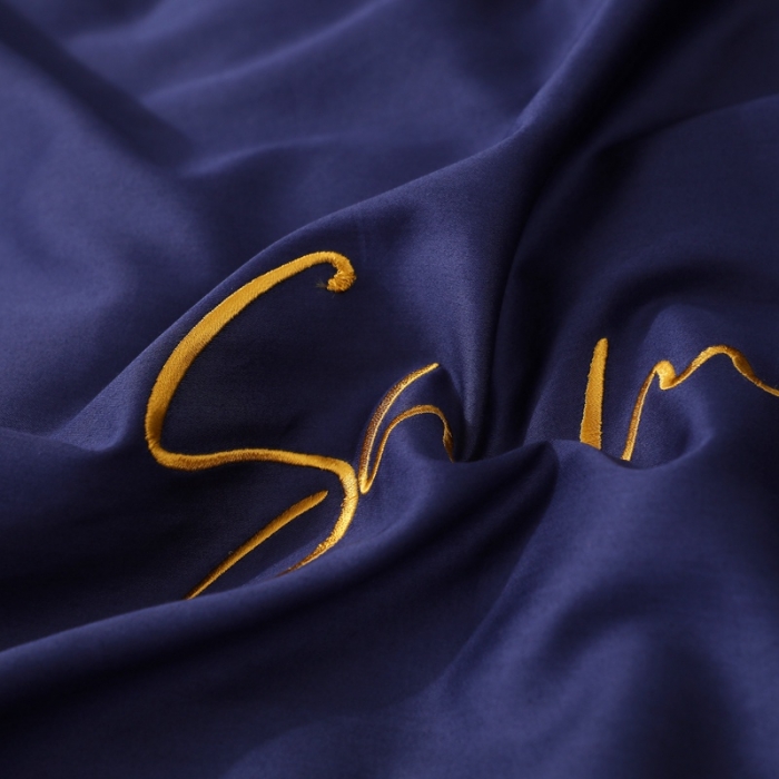 91家纺网 家纺一手货源 找家纺 全棉纯棉60S贡缎长绒棉绣花四件套纯色双拼色60支刺绣-丈青