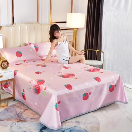 HM2020新款印花冰丝席凉席三件套床单式可水洗凉席草莓甜心