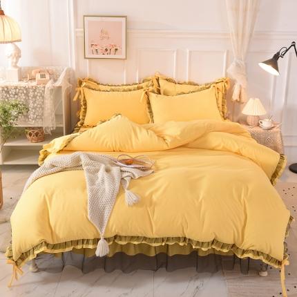 91家纺网 家纺一手货源 找家纺 （总）芭比蔓 2024新款韩版蕾丝磨毛床裙四件套