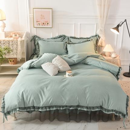 91家纺网 家纺一手货源 找家纺 （总）芭比蔓 2024新款韩版蕾丝磨毛床裙四件套