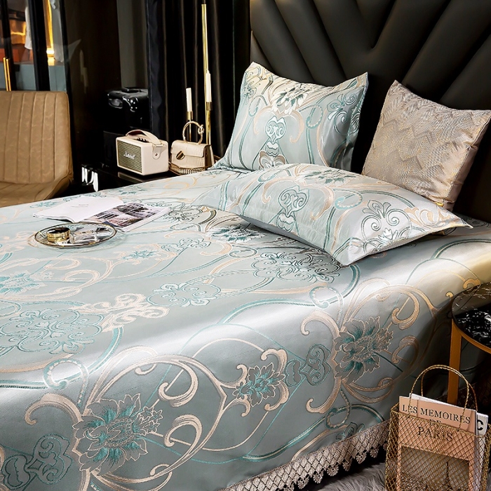 91家纺网 家纺一手货源 找家纺 朗莎家纺 600D冰丝色织提花冰丝席三件套 爱丁堡