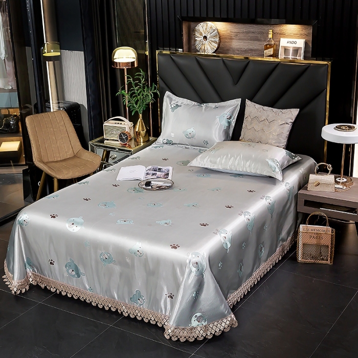 91家纺网 家纺一手货源 找家纺 朗莎家纺 600D冰丝色织提花冰丝席三件套 豆豆熊