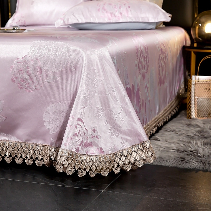 91家纺网 家纺一手货源 找家纺 朗莎家纺 600D冰丝色织提花冰丝席三件套 花间细雨-粉