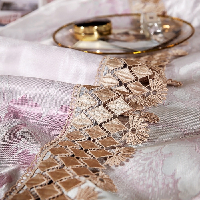 91家纺网 家纺一手货源 找家纺 朗莎家纺 600D冰丝色织提花冰丝席三件套 花间细雨-粉