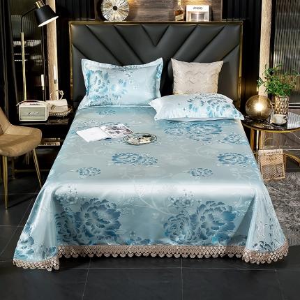 朗莎家纺 600D冰丝色织提花冰丝席三件套 花间细雨-绿