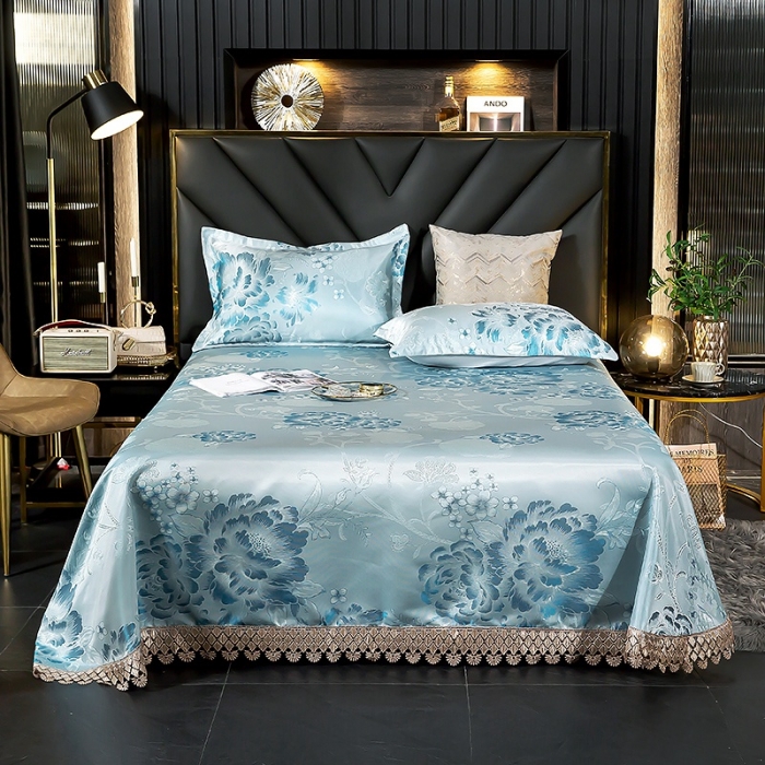 91家纺网 家纺一手货源 找家纺 朗莎家纺 600D冰丝色织提花冰丝席三件套 花间细雨-绿