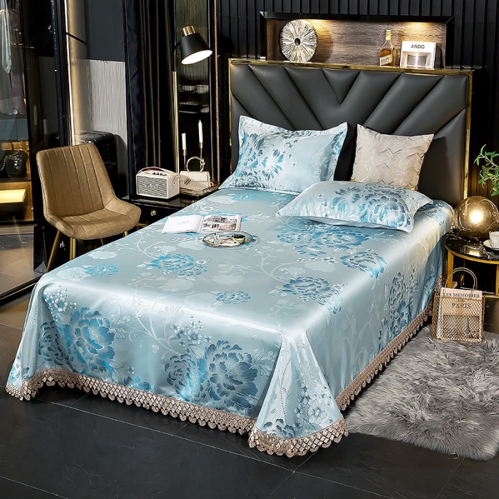 91家纺网 家纺一手货源 找家纺 朗莎家纺 600D冰丝色织提花冰丝席三件套 花间细雨-绿