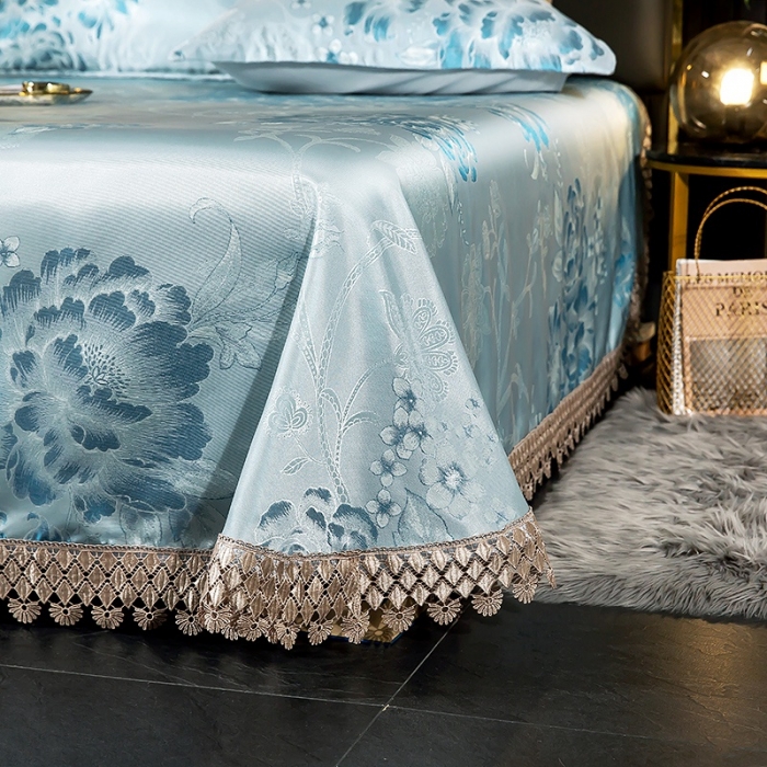 91家纺网 家纺一手货源 找家纺 朗莎家纺 600D冰丝色织提花冰丝席三件套 花间细雨-绿