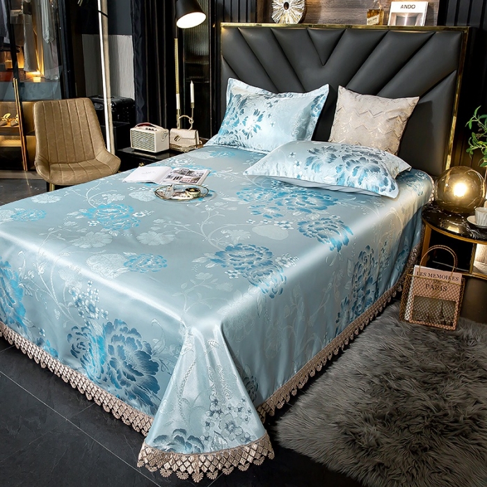 91家纺网 家纺一手货源 找家纺 朗莎家纺 600D冰丝色织提花冰丝席三件套 花间细雨-绿