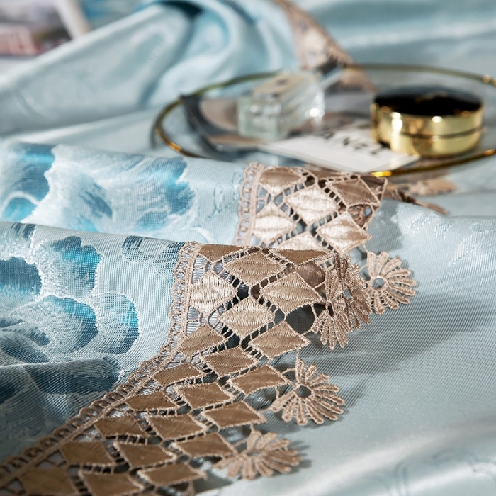 91家纺网 家纺一手货源 找家纺 朗莎家纺 600D冰丝色织提花冰丝席三件套 花间细雨-绿