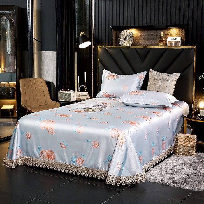 91家纺网 家纺一手货源 找家纺 朗莎家纺 600D冰丝色织提花冰丝席三件套 靓橙