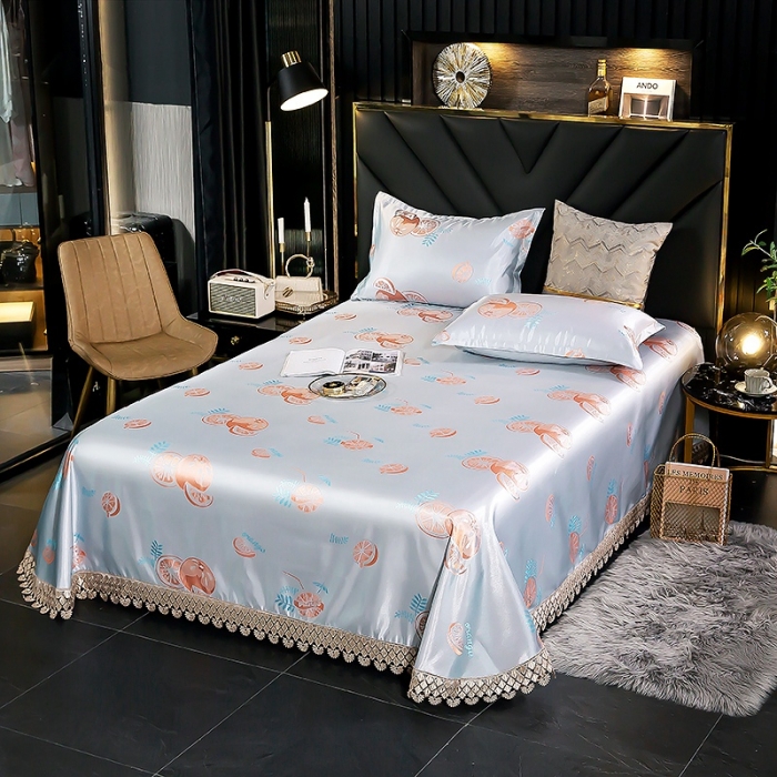 91家纺网 家纺一手货源 找家纺 朗莎家纺 600D冰丝色织提花冰丝席三件套 靓橙