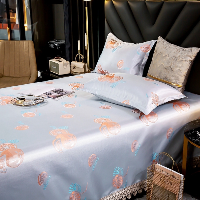 91家纺网 家纺一手货源 找家纺 朗莎家纺 600D冰丝色织提花冰丝席三件套 靓橙