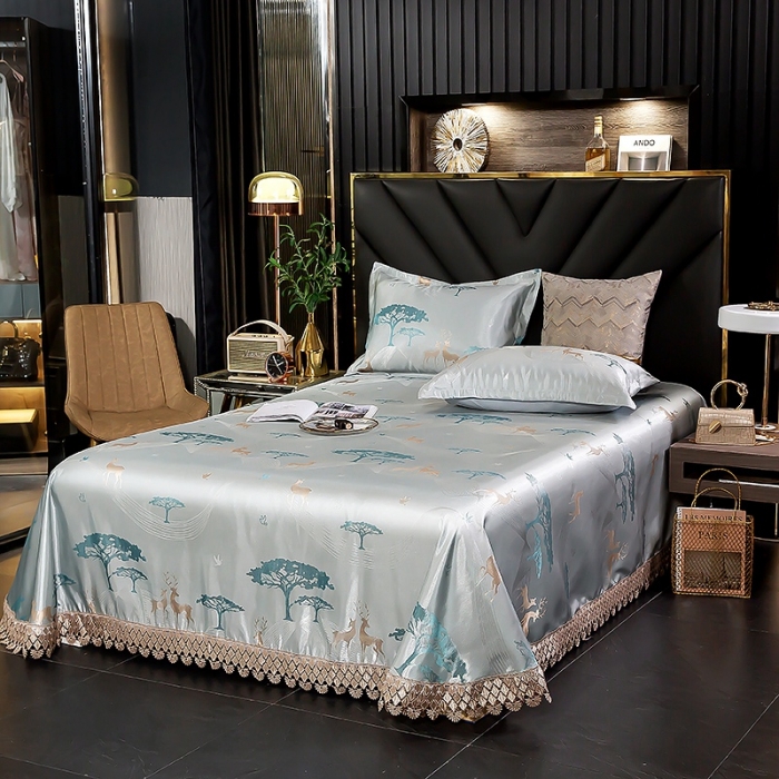 91家纺网 家纺一手货源 找家纺 朗莎家纺 600D冰丝色织提花冰丝席三件套 麋鹿