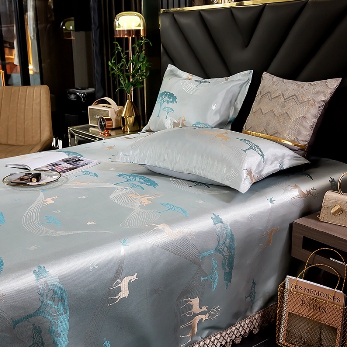 91家纺网 家纺一手货源 找家纺 朗莎家纺 600D冰丝色织提花冰丝席三件套 麋鹿