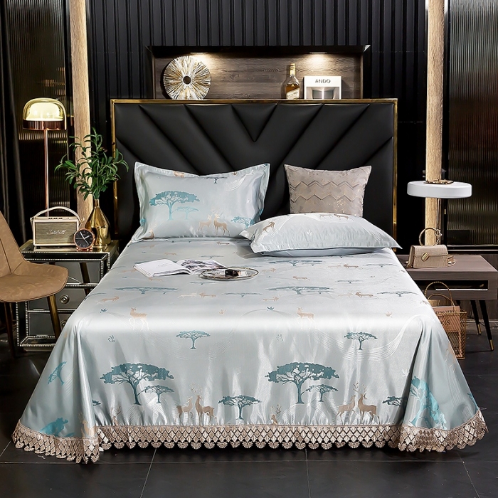 91家纺网 家纺一手货源 找家纺 朗莎家纺 600D冰丝色织提花冰丝席三件套 麋鹿