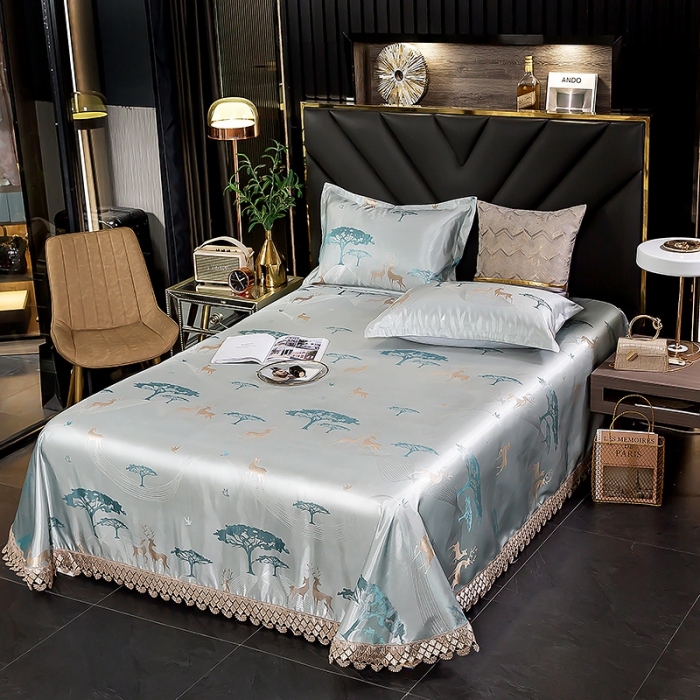 91家纺网 家纺一手货源 找家纺 朗莎家纺 600D冰丝色织提花冰丝席三件套 麋鹿