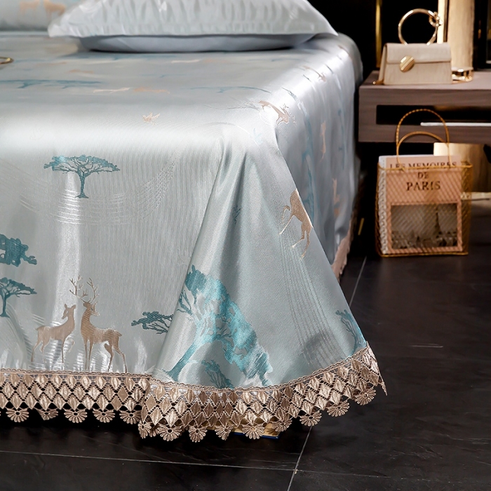 91家纺网 家纺一手货源 找家纺 朗莎家纺 600D冰丝色织提花冰丝席三件套 麋鹿