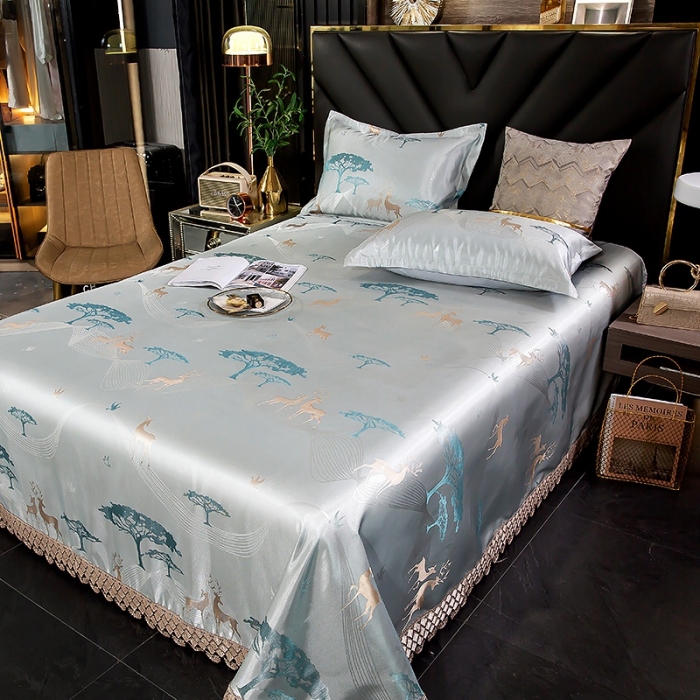 91家纺网 家纺一手货源 找家纺 朗莎家纺 600D冰丝色织提花冰丝席三件套 麋鹿