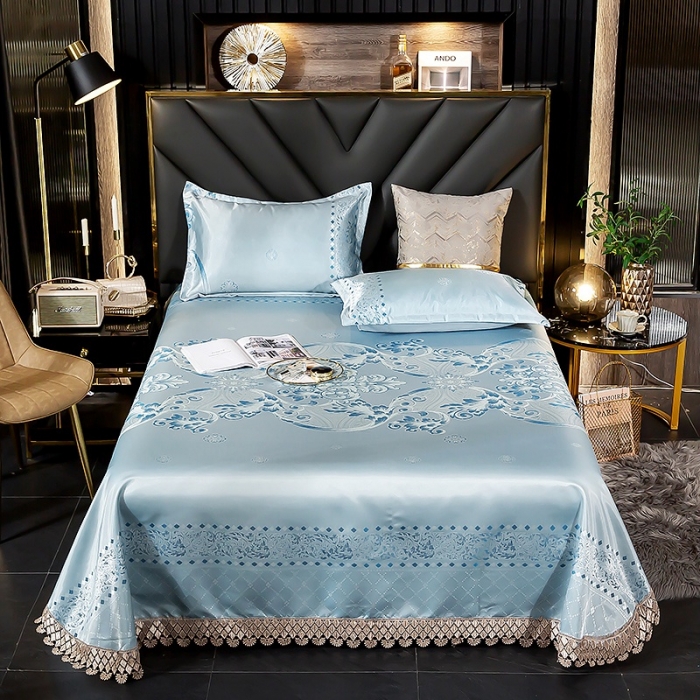 91家纺网 家纺一手货源 找家纺 朗莎家纺 600D冰丝色织提花冰丝席三件套 米兰风情绿