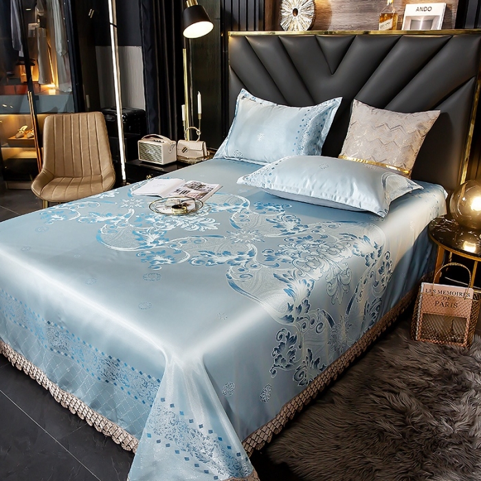 91家纺网 家纺一手货源 找家纺 朗莎家纺 600D冰丝色织提花冰丝席三件套 米兰风情绿