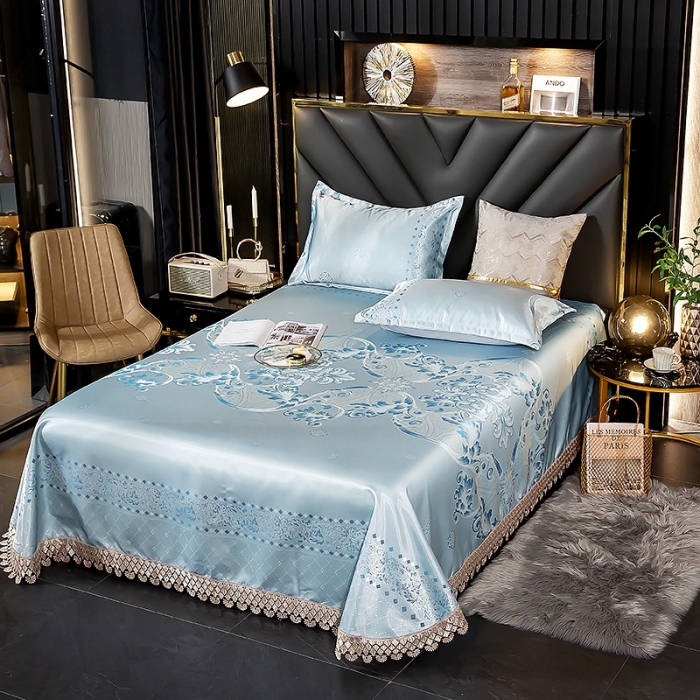 91家纺网 家纺一手货源 找家纺 朗莎家纺 600D冰丝色织提花冰丝席三件套 米兰风情绿