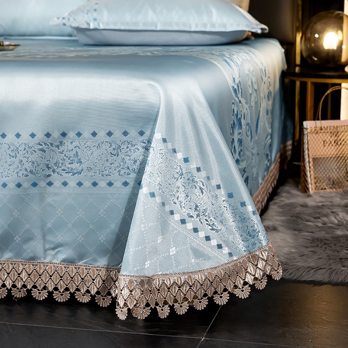 91家纺网 家纺一手货源 找家纺 朗莎家纺 600D冰丝色织提花冰丝席三件套 米兰风情绿