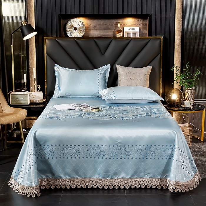 91家纺网 家纺一手货源 找家纺 朗莎家纺 600D冰丝色织提花冰丝席三件套 米兰风情绿