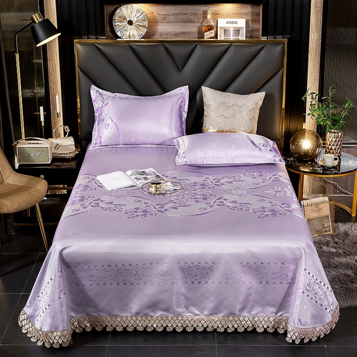 91家纺网 家纺一手货源 找家纺 朗莎家纺 600D冰丝色织提花冰丝席三件套 米兰风情紫