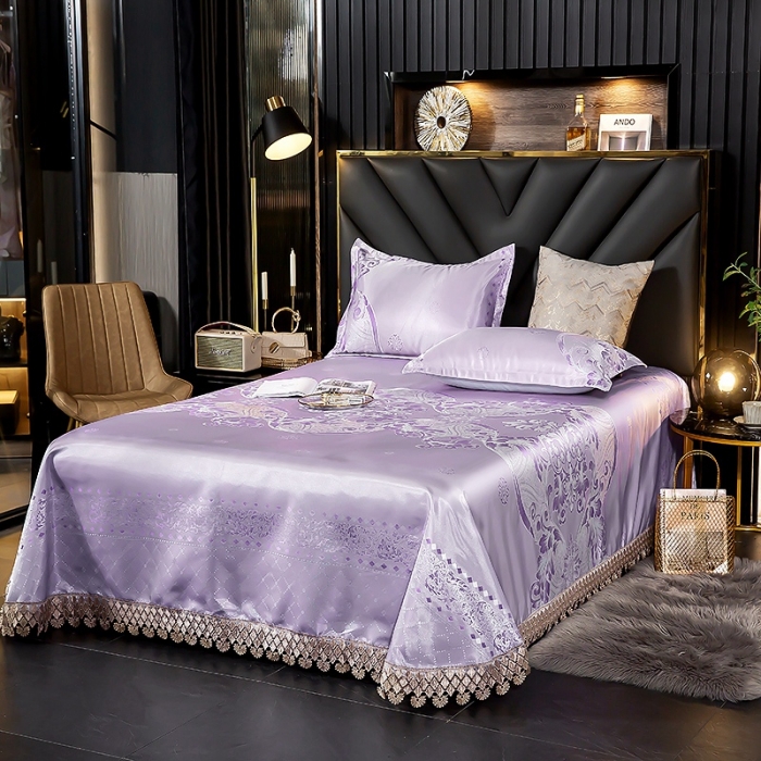 91家纺网 家纺一手货源 找家纺 朗莎家纺 600D冰丝色织提花冰丝席三件套 米兰风情紫