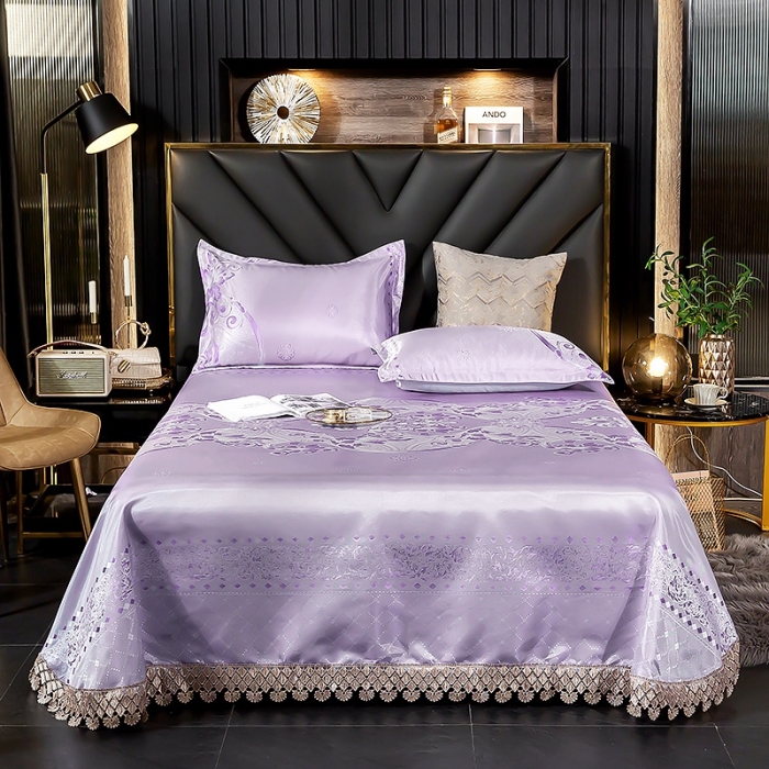 91家纺网 家纺一手货源 找家纺 朗莎家纺 600D冰丝色织提花冰丝席三件套 米兰风情紫