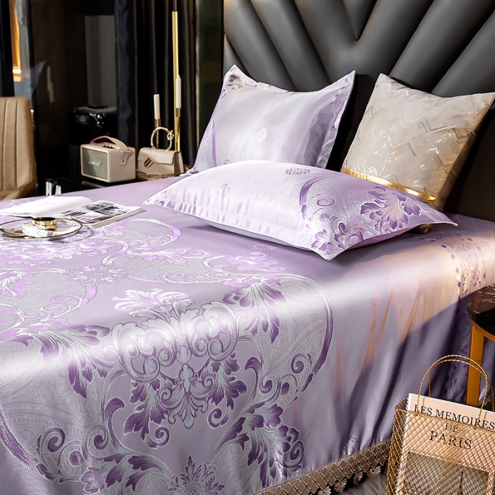 91家纺网 家纺一手货源 找家纺 朗莎家纺 600D冰丝色织提花冰丝席三件套 米兰风情紫