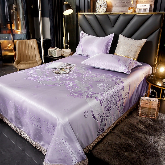 91家纺网 家纺一手货源 找家纺 朗莎家纺 600D冰丝色织提花冰丝席三件套 米兰风情紫