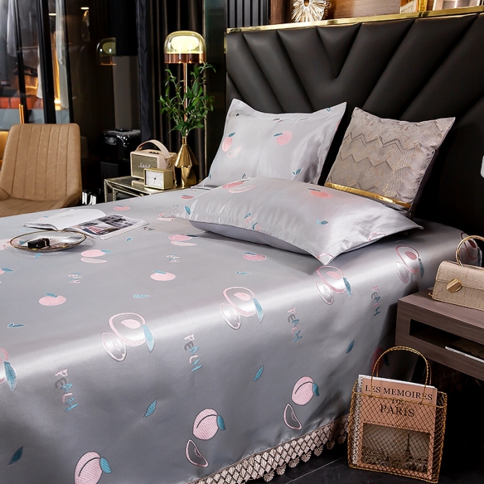 91家纺网 家纺一手货源 找家纺 朗莎家纺 600D冰丝色织提花冰丝席三件套 蜜桃之恋