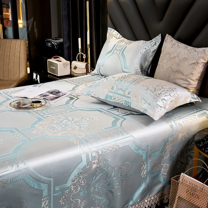 91家纺网 家纺一手货源 找家纺 朗莎家纺 600D冰丝色织提花冰丝席三件套 情树